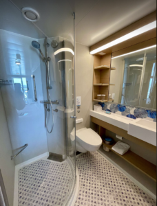 Utopia of the Seas Ocean View Balcony Bathroom